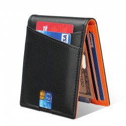 Amazon Hot Leather Wallet Retro Men's Metal Gold Clip Europe And The United States Rfid Multi-card Cowhide Wallet