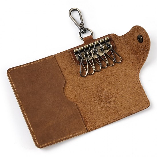 Retro Crazy Horse Leather Home Key Bag Top Layer Cowhide Car Key Bag Genuine Leather Men's And Women's Hanging Buckle Lock Key Bag
