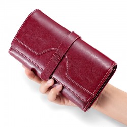 Oil And Wax Leather Wallet Women's High-end Wallet Leather Long Clutch Three-fold Rfid Anti-magnetic Anti-theft Brush Wallet