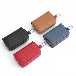 Widened Large-capacity Leather Car Key Bag Cowhide Double Zipper Door Card Key Bag Car Key Protection Leather Case