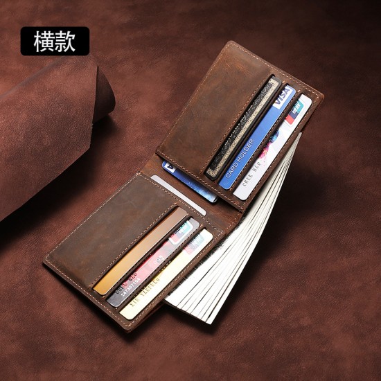 Readable Retro Crazy Horse Cowhide Men's Long  Medium And Short Wallet Oil-impregnated Leather Multi-card Leather Dollar Wallet