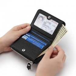 New Leather Women's Wallet Fashion Contrast Color First Layer Cowhide Zipper Coin Purse Rfid Anti-magnetic Anti-theft Brush Wallet