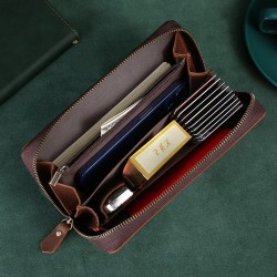 Imported Crazy Horse Leather Men's Clutch Bag Long Leather Wallet Retro Cowhide High-end Handbag Zipper Mobile Phone Bag