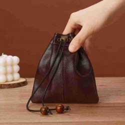 Advanced Sense Pocket Top Layer Cowhide Lucky Bag Drawstring Coin Purse Gold And Silver Jewelry Bag Headphones Lipstick Storage