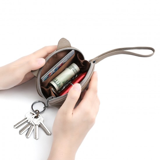 Creative New First Layer Leather Ladies Wallet Multifunctional Change Key Bag Cat Head Hand Bag Live Supply