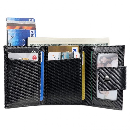 Cross-border Retro Crazy Horse Leather Automatic Card Holder Men's Carbon Fiber Pattern Leather Pop-up Card Holder Airtag Snap Wallet