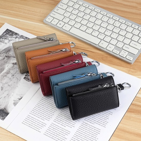 Upgraded Multifunctional Genuine Leather Wallet Top Layer Cowhide Men's And Women's Key Case Hook Buckle Wallet Zipper Coin Purse