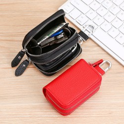 High-quality Cow Neck Print Leather Car Keychain Bag Cowhide Zipper Key Bag Multi-functional Change Car Key Case