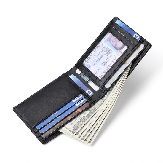 Anti-theft Brush Genuine Leather Rfid Wallet Short Anti-magnetic Men's Money Clip Head Layer Cowhide Airtag Tracker Gold Clip