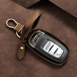 Multi-functional Single Zipper Car Key Case Head Layer Cowhide Key Leather Case Retro Universal Waist Hanging Car Key Case