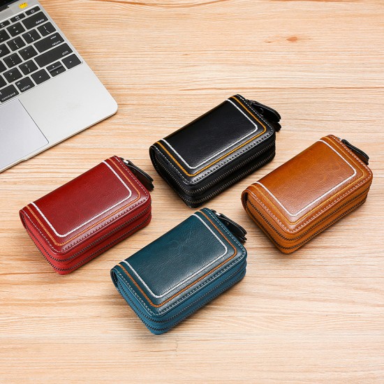 2021 Japanese And Korean New Leather Multi-function Organ Card Holder Fashion Double Zipper Short Key Case Zipper Card Holder