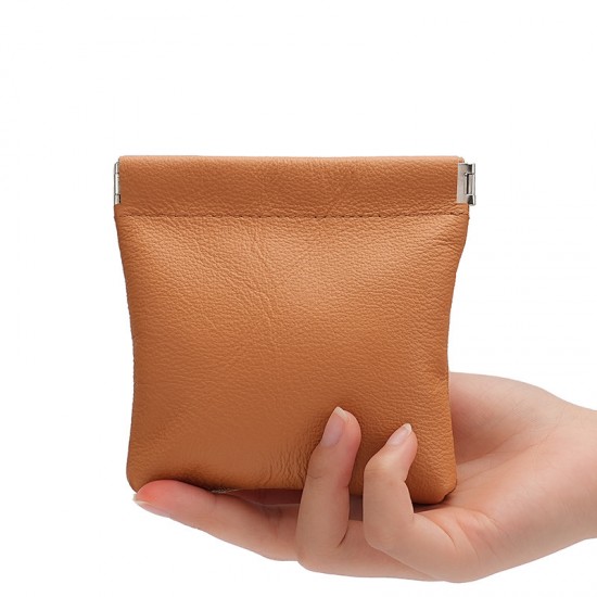 New Leather Gold Shrapnel Wallet Head Layer Leather Automatic Closing Coin Purse First Jewelry Lipstick Earphone Storage
