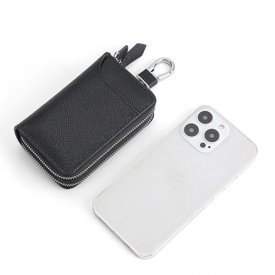Widened Large-capacity Leather Car Key Bag Cowhide Double Zipper Door Card Key Bag Car Key Protection Leather Case