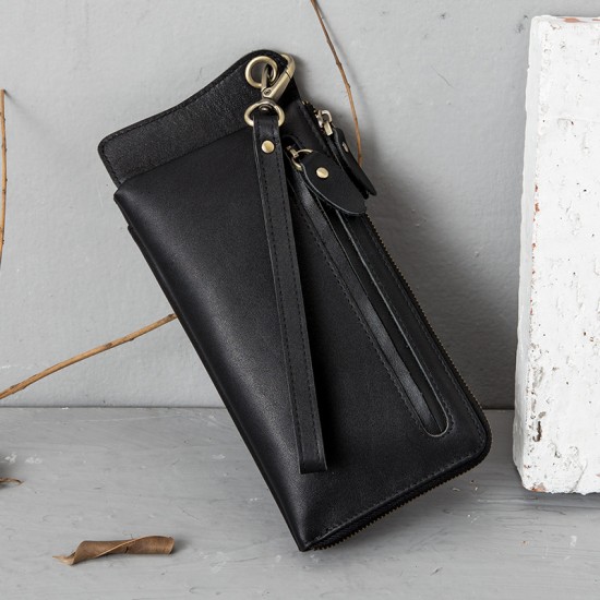 Genuine Leather Clutch Bag Men's New Large Capacity Casual Clutch Bag Multi-function Wallet Multi-card Zipper Mobile Phone Bag