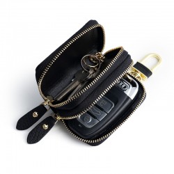 New Double Zipper Car Key Leather Cover Leather Car Key Bag Men's And Women's Leather Hook Key Bag