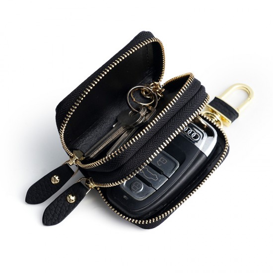 New Double Zipper Car Key Leather Cover Leather Car Key Bag Men's And Women's Leather Hook Key Bag New Double Zipper Car Key Leather Cover Leather Car Key Bag Men's And Women's Leather Hook Key Bag