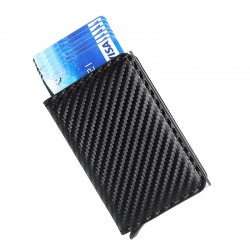 Cross-border Hot Men's Wallet Aluminum Alloy Anti-magnetic Card Case Carbon Fiber Pattern Three-fold Automatic Elastic Card Credit Card Bag