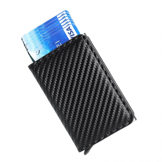 Cross-border Hot Men's Wallet Aluminum Alloy Anti-magnetic Card Case Carbon Fiber Pattern Three-fold Automatic Elastic Card Credit Card Bag