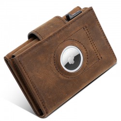 Cross-border Retro Crazy Horse Leather Automatic Card Holder Men's Carbon Fiber Pattern Leather Pop-up Card Holder Airtag Snap Wallet