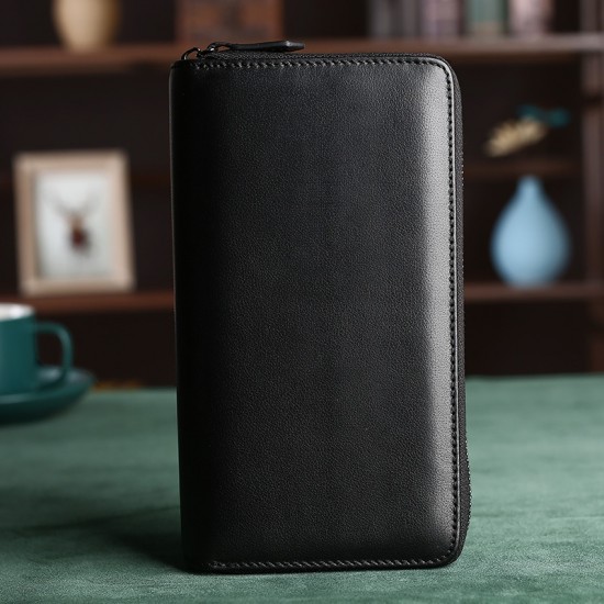 Imported Crazy Horse Leather Men's Clutch Bag Long Leather Wallet Retro Cowhide High-end Handbag Zipper Mobile Phone Bag