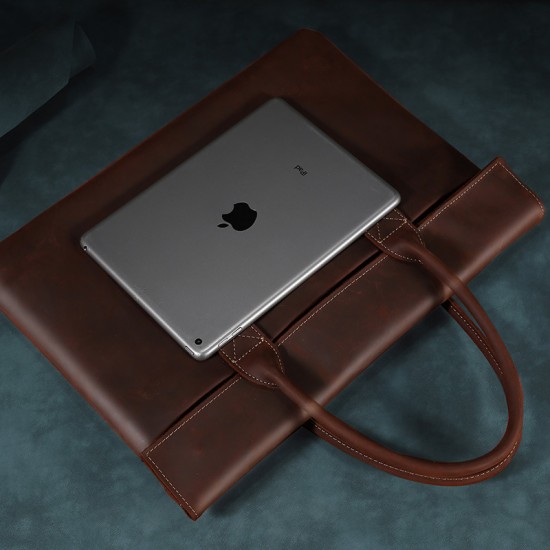 First Layer Cowhide Laptop Bag Men's Handbag Leather Large Capacity Business Documents Leather Bag Factory Direct