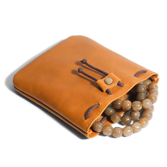 Factory Direct Import First Layer Leather Drawstring Retro Coin Purse Lucky Bag Leather Coin Bag Storage Bag Drawstring Pocket