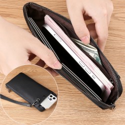 Chattering Selling Leather Men's And Women's Wallets Top Layer Leather Hand-held Mobile Phone Bag Multi-functional Integrated Card Coin Purse