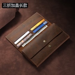 Readable Retro Crazy Horse Cowhide Men's Long  Medium And Short Wallet Oil-impregnated Leather Multi-card Leather Dollar Wallet