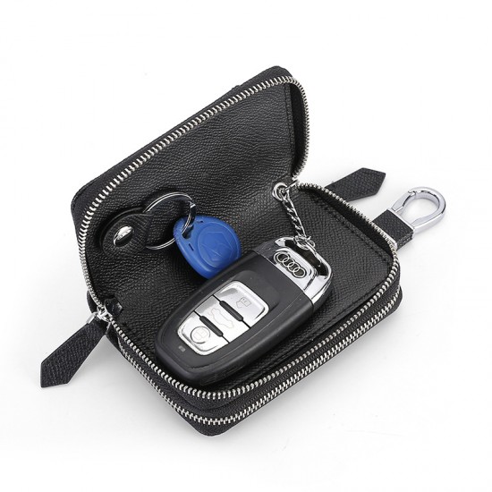 Widened Large-capacity Leather Car Key Bag Cowhide Double Zipper Door Card Key Bag Car Key Protection Leather Case