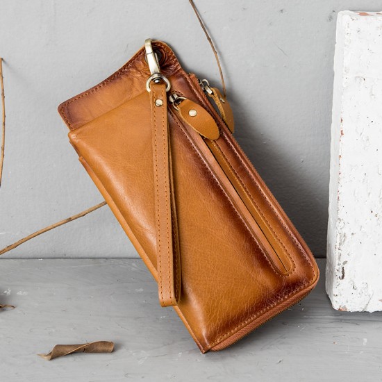 Genuine Leather Clutch Bag Men's New Large Capacity Casual Clutch Bag Multi-function Wallet Multi-card Zipper Mobile Phone Bag