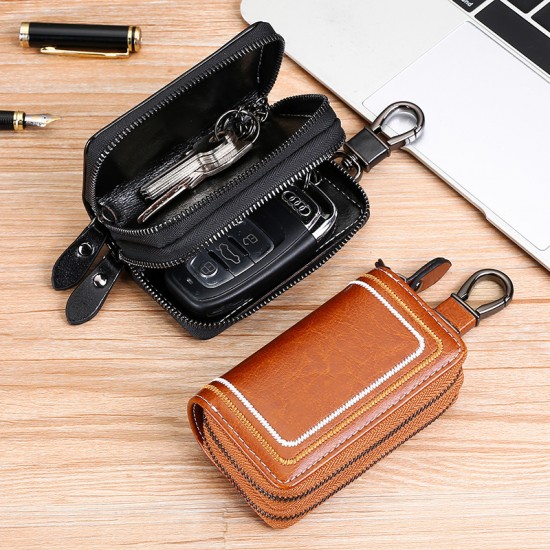 2021 Multi-functional Leather Zipper Car Key Case Men's And Women's Key Case Fashion Waist Hanging Car Key Case