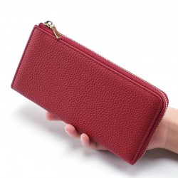 Women's Leather Wallet Rfid Anti-degaussing Card Case 7-word Zipper Large Capacity Clutch Top Layer Cowhide Wallet Women