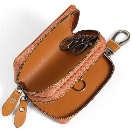 Retro Oil Wax Leather Color Car Key Bag Cowhide Car Key Protective Cover Transparent Car Key Cover Wholesale