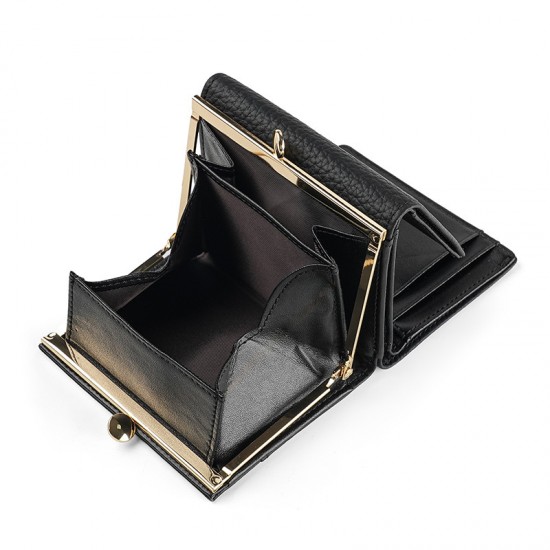 First Layer Cowhide Japanese Wallet Rfid Multi-card Wallet Contrast Coin Clip Gold Clip Hinged Leather Coin Wallet