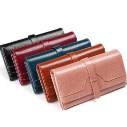 Oil And Wax Leather Wallet Women's High-end Wallet Leather Long Clutch Three-fold Rfid Anti-magnetic Anti-theft Brush Wallet